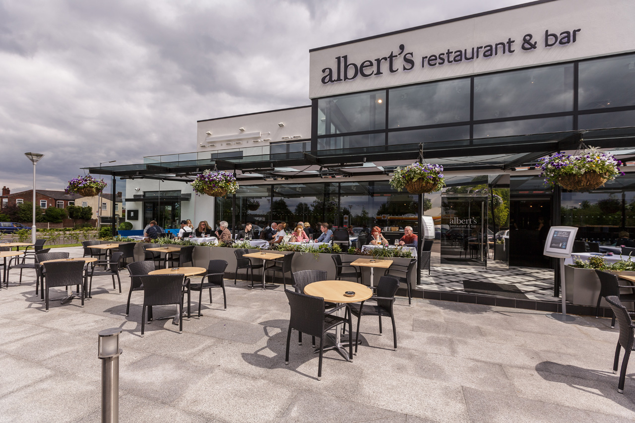 Outside terrace of Albert's Worsley