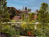 Flowers and a pond in the walled garden in RHS Bridgewater