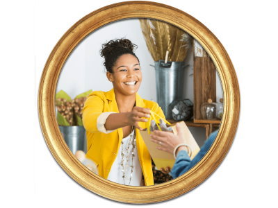 A woman serving a customer