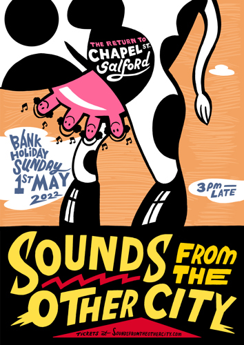 Poster of illustration of cow's udders with musical notes promoting SFTOC