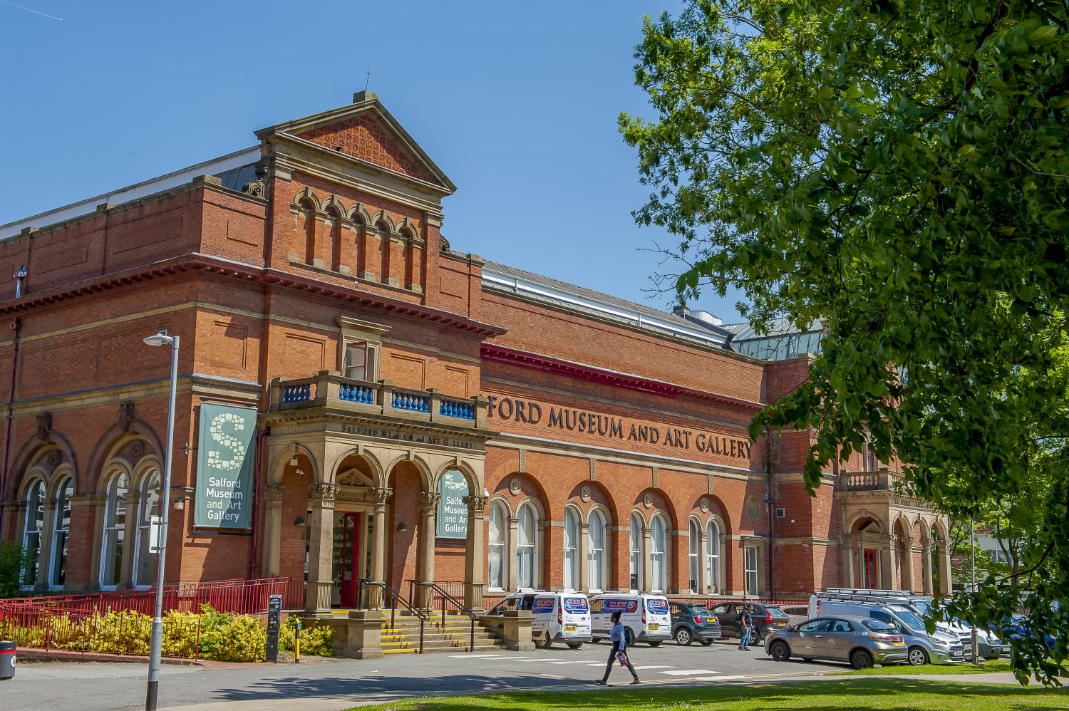 The exterior of the Salford Museum and Art Gallery on a sunny day 