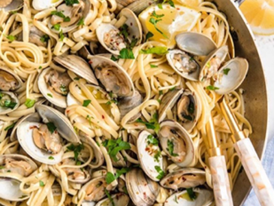 An image of a seafood pasta dish