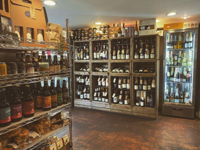 Shelves of wine, champagne and beer that Worsley Stores offers 