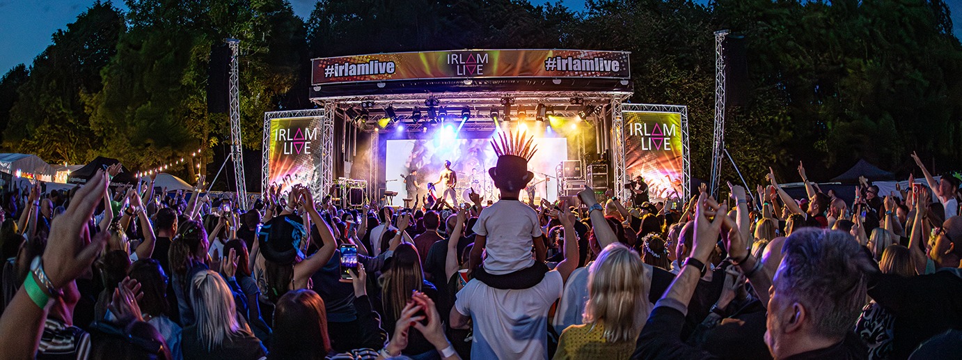 A crowd in front of the stage at Irlam Live